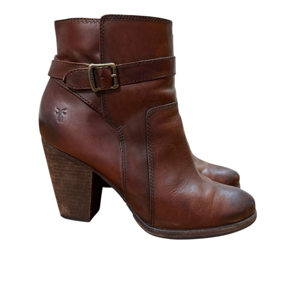 FRYE Patty Riding Ankle Booties Cognac Brown Women Size 9.5 Leather Boots
